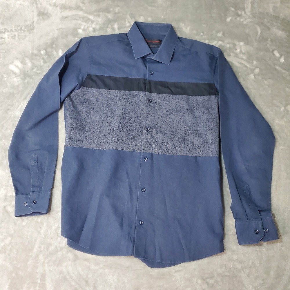 Roberta di Camerino Italy Mens Blue Colorblock Slim Fit Button Down Shirt 105 L